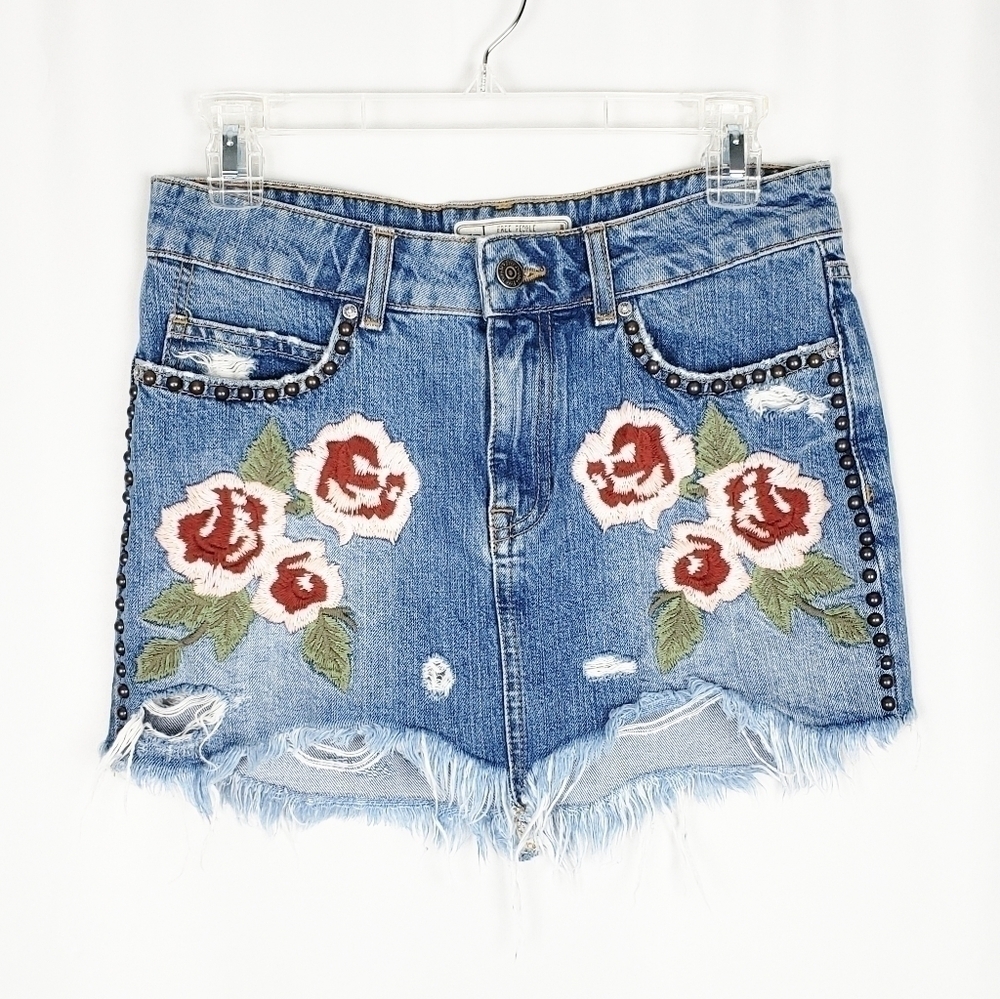 FREE PEOPLE Wild Rose embroidered mini skirt